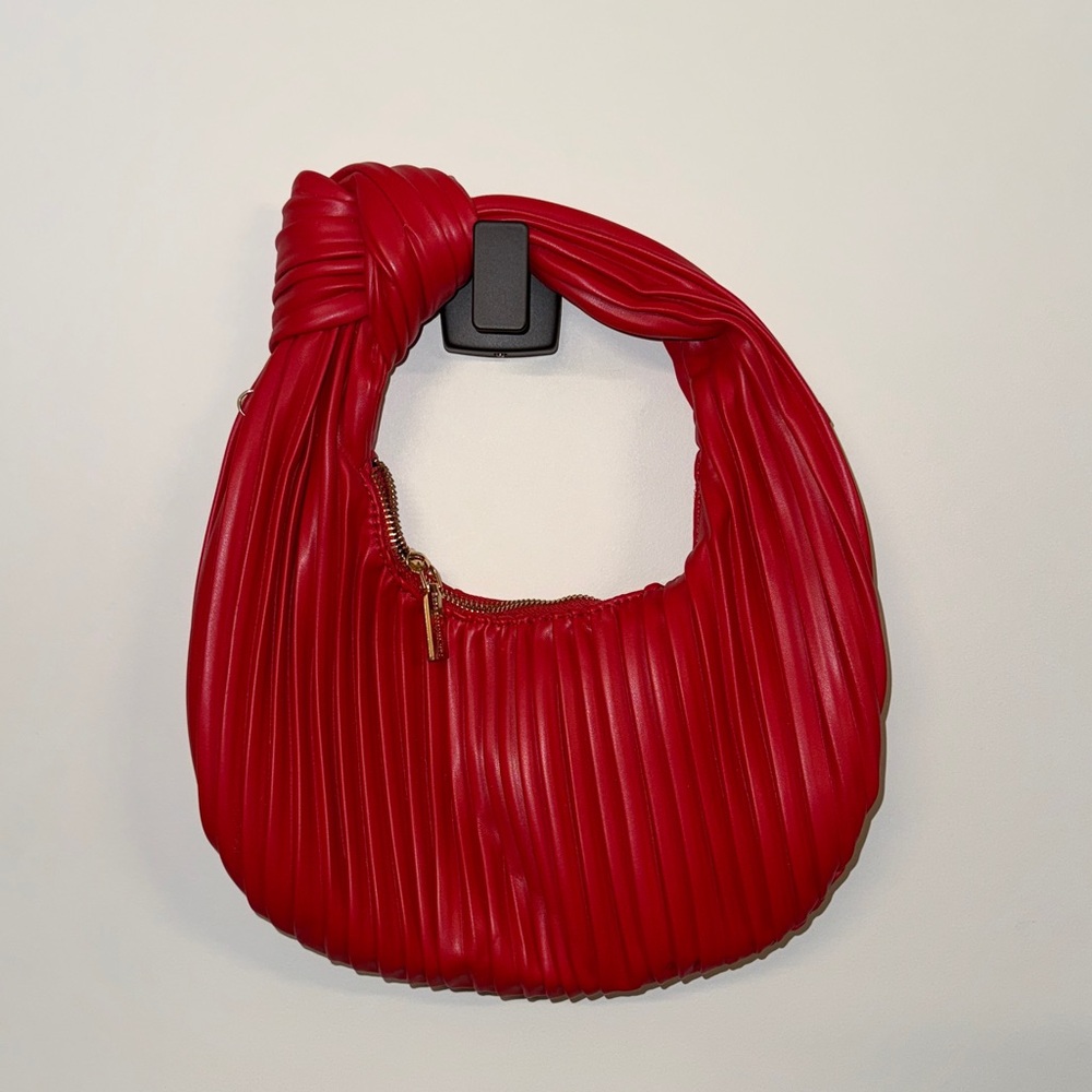 Red Pleated Women's Handbag